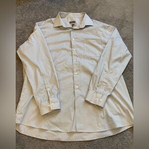 Men’s Dress Shirt 17 17.5 34/35 XL Patterned Regular Fit Gray White Button Down